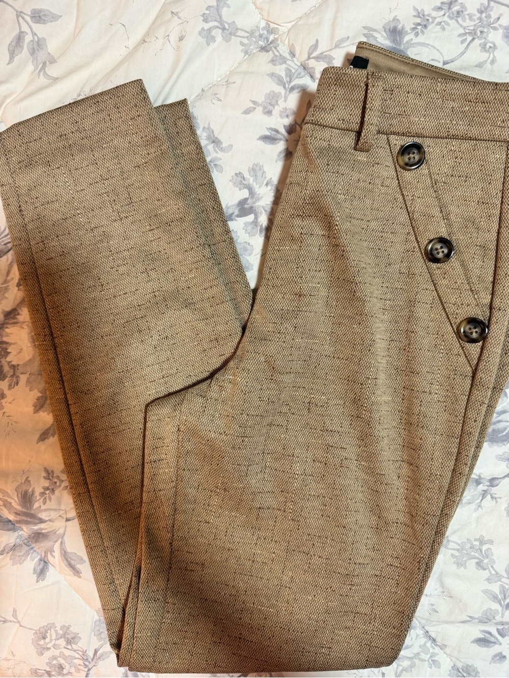 Women’s Tan Dress Pants with Side Button Detail